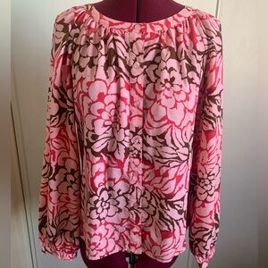 EUC Ninety button down blouse Size M. Pink and brown in color